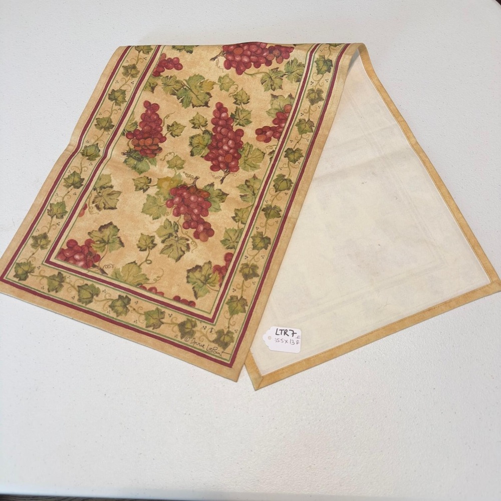 Annie LaPoint Grape Vine Table Runner Tuscan Vineyard Beige Burgundy 35.5x13